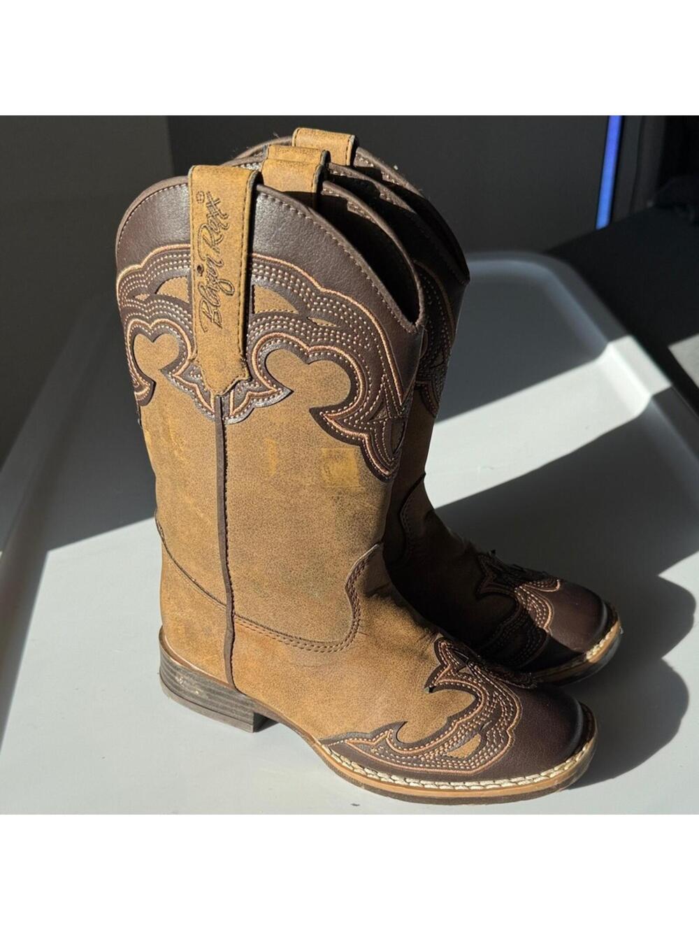Blazin Roxx Tan and Brown Kids Cowboy Boots